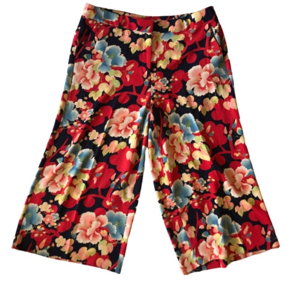 LOFT Pants - LOFT Floral Red Cropped Wide Leg Palazzo Pants 14